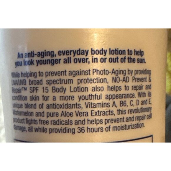 No Ad Prevent and Repair Anti Aging Body Moisturizer With SPF 15 Sunscreen 12 Oz - Picture 4 of 5